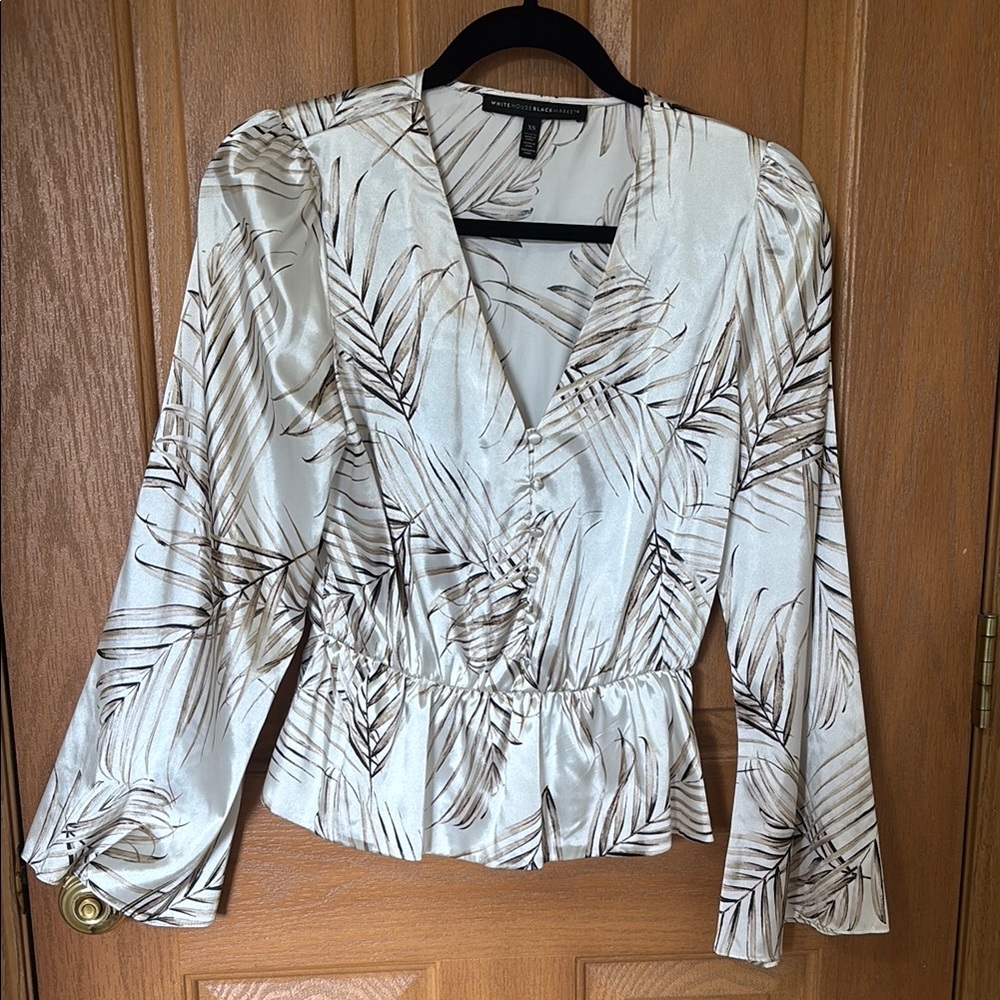 White House Black Market Cream Wrap Blouse with Peplum